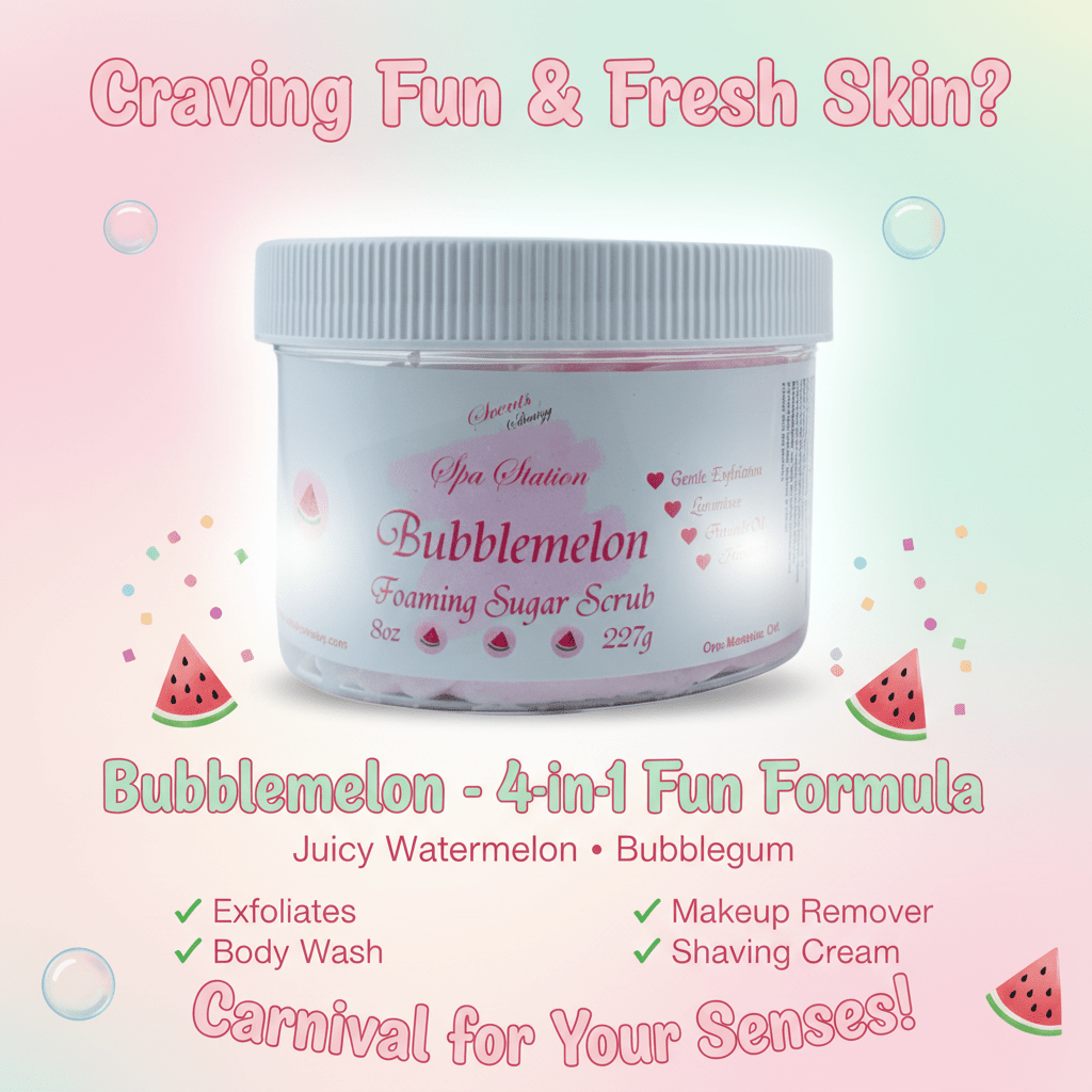 Bubblemelon Foaming Sugar Scrub ๐ | 4 - in - 1 Body Scrub & Wash - Scents By Shaizy