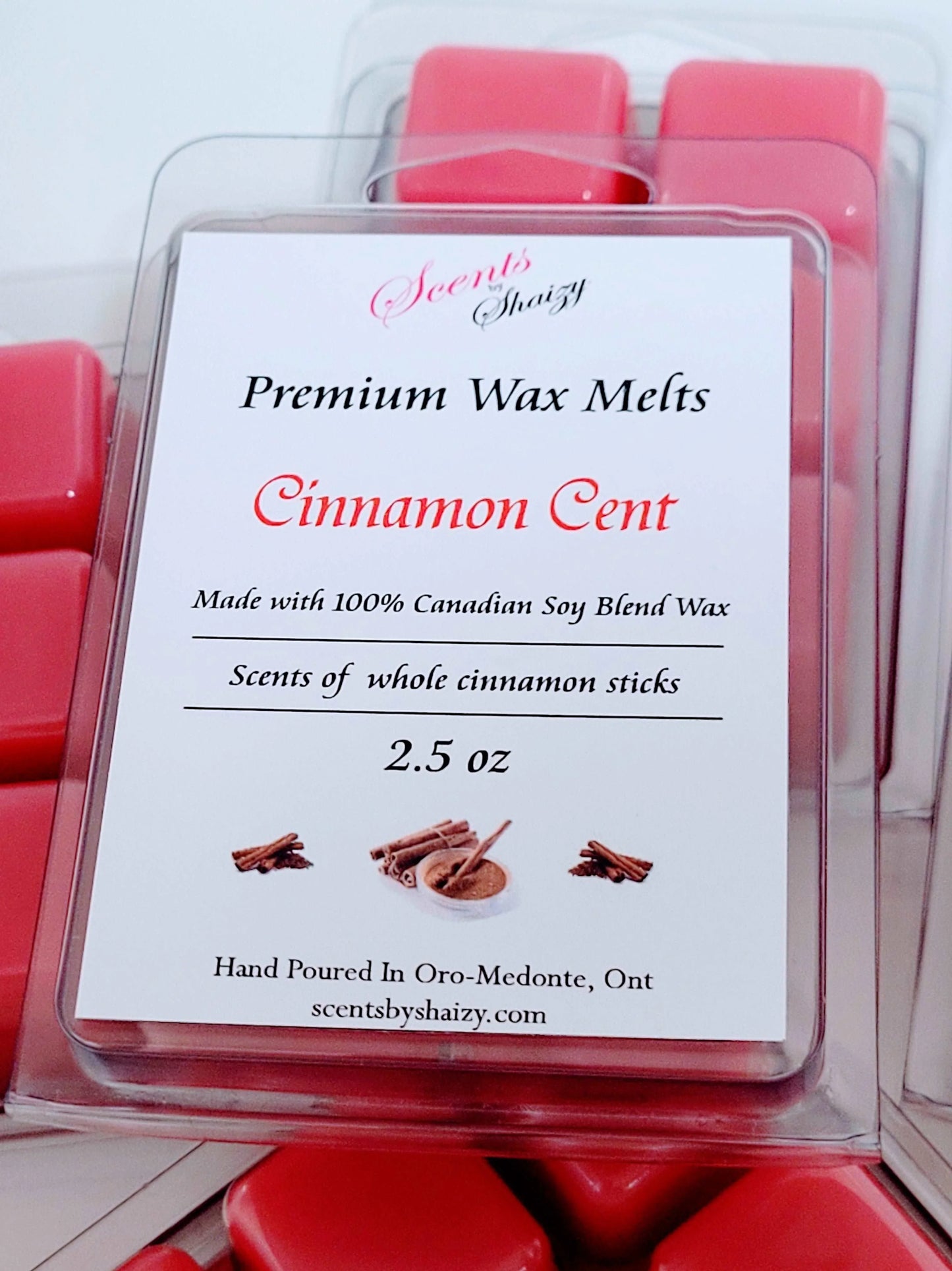 Cinnamon Cent wax melt product - fresh-ground cinnamon spice scent - handcrafted Canadian soy blend wax melts