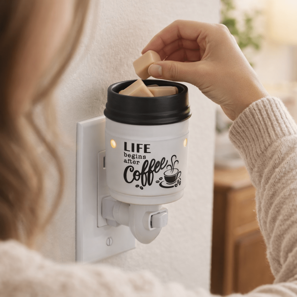 Coffee Themed Pluggable Warmer Glowing with Wax Melts