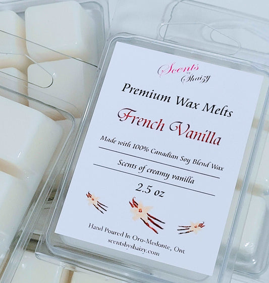 French Vanilla wax melt product - warm sugar vanilla bean butter scent - handcrafted Canadian soy blend wax melts