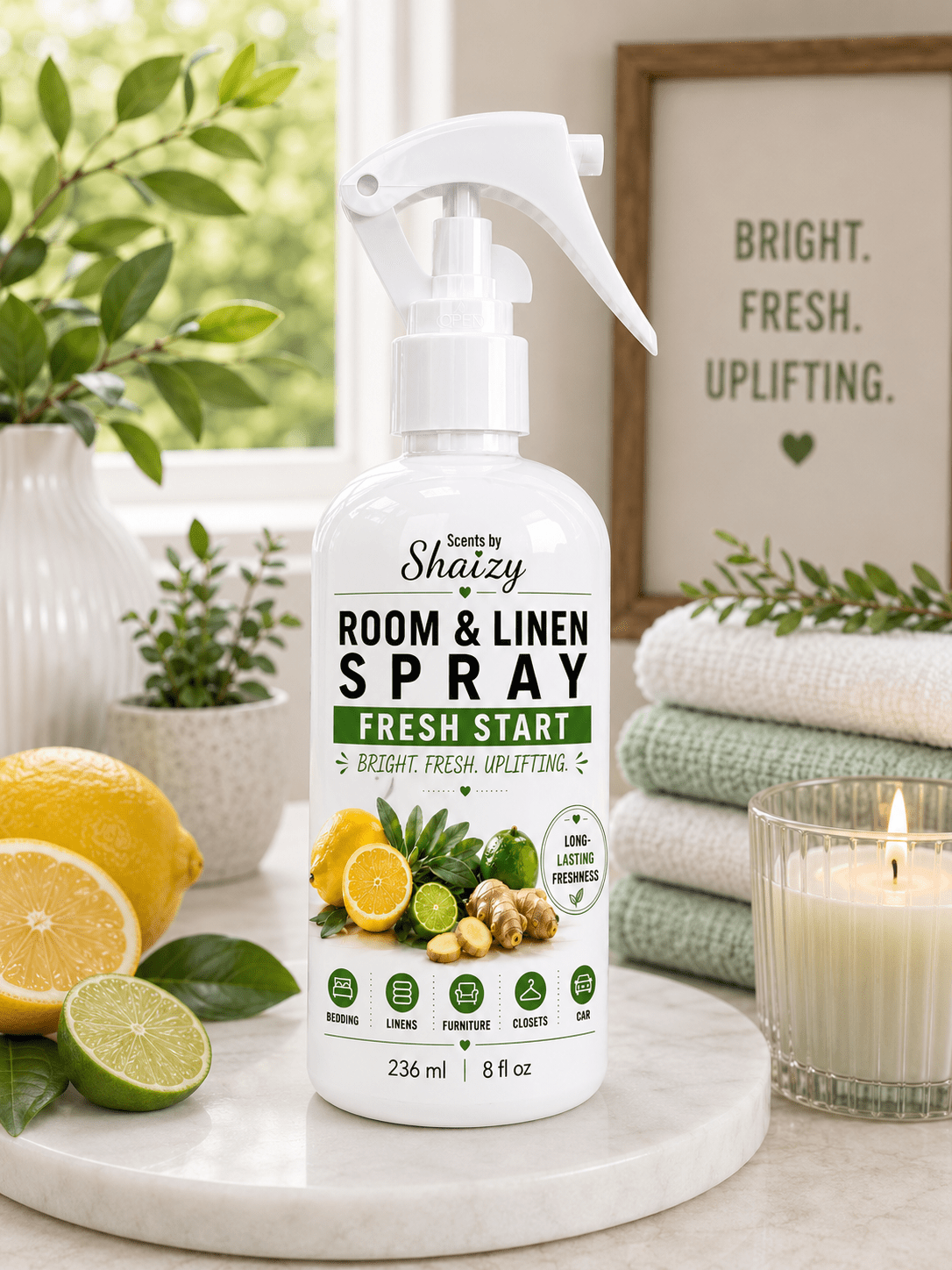 Fresh Start Room & Linen Spray – Ginger, Lime, Citrus & Sage - Scents By Shaizy