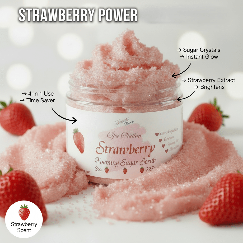 Strawberry Foaming Sugar Scrub π | 4 - in - 1 Body Scrub & Wash - Scents By Shaizy
