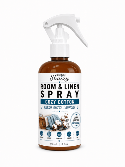 Cozy Cotton Room & Linen Spray – Fresh Laundry Scent - Scents By Shaizy