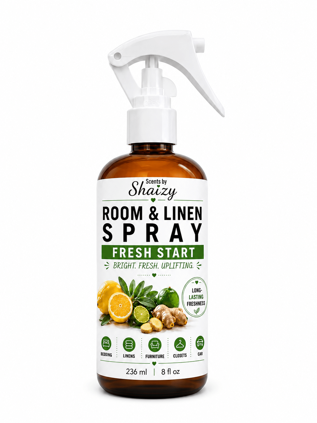 Fresh Start Room & Linen Spray – Ginger, Lime, Citrus & Sage - Scents By Shaizy