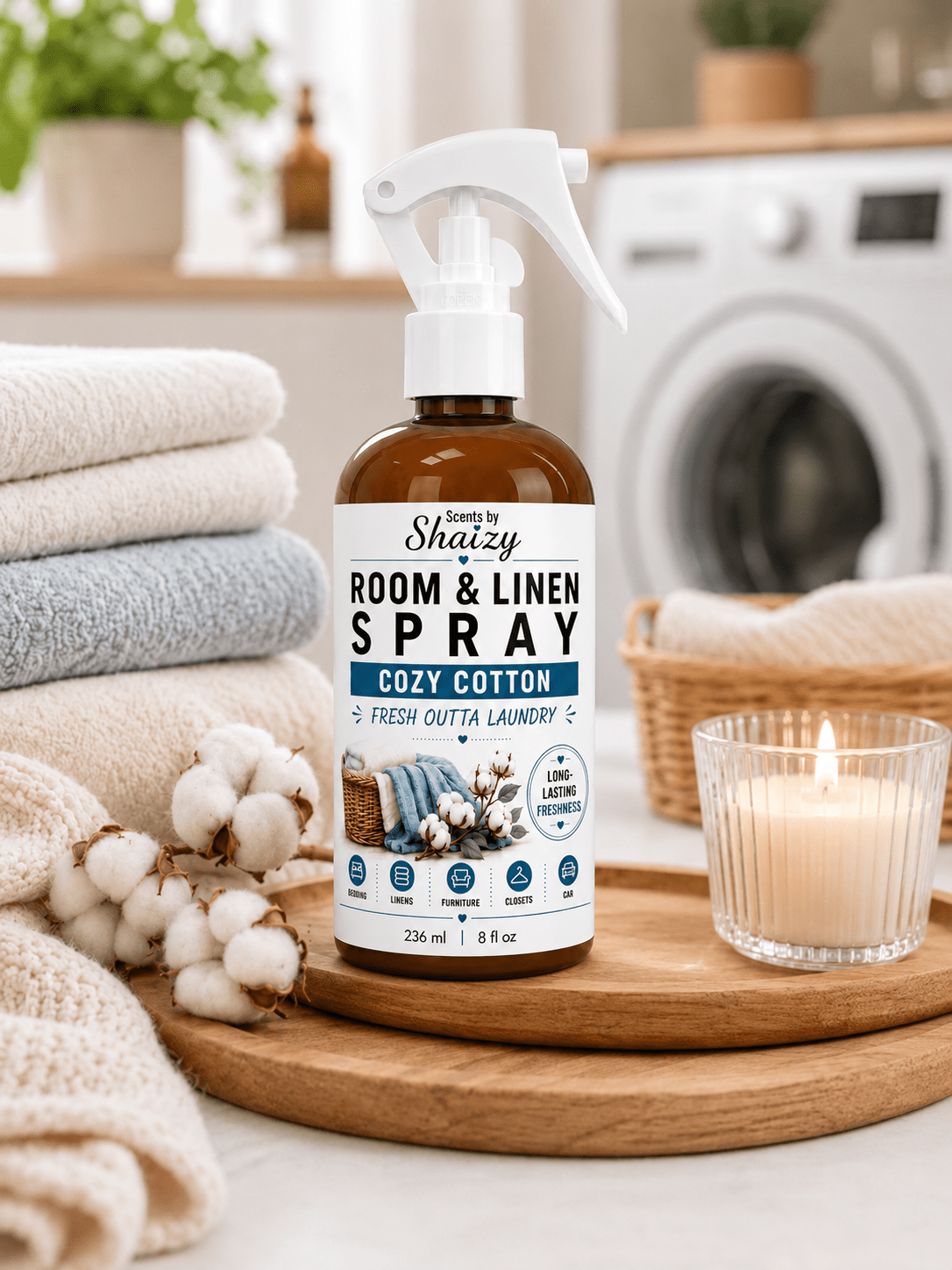 Cozy Cotton Room & Linen Spray – Fresh Laundry Scent - Scents By Shaizy