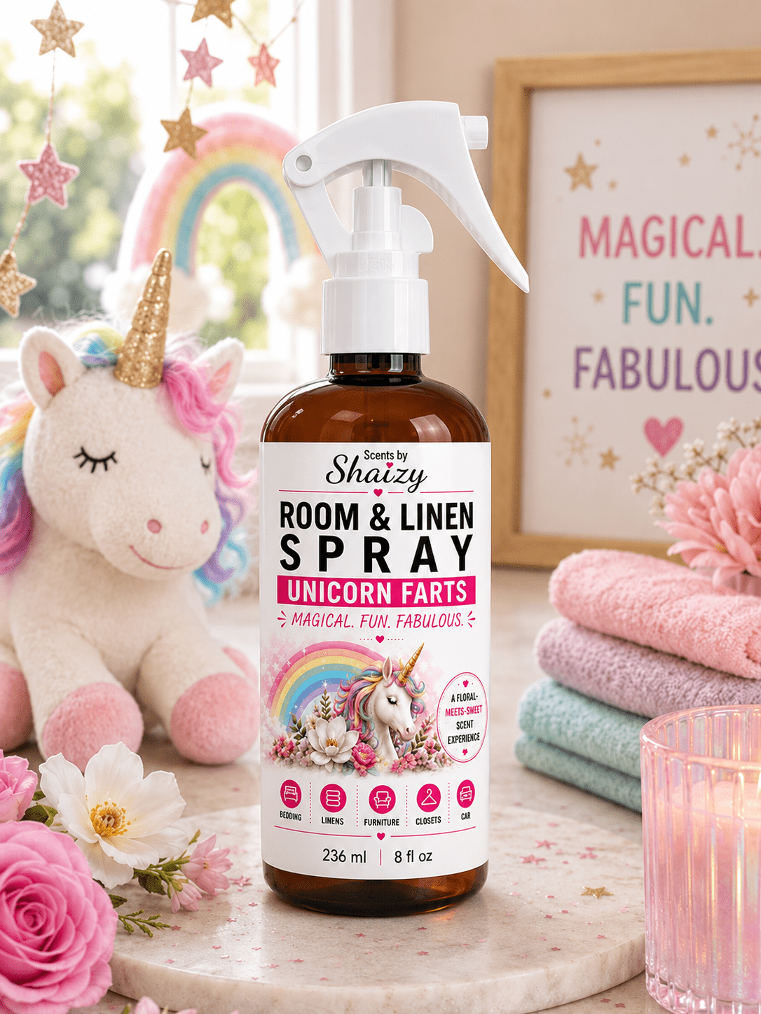 Unicorn Farts Linen Spray – Floral & Sweet - Scents By Shaizy