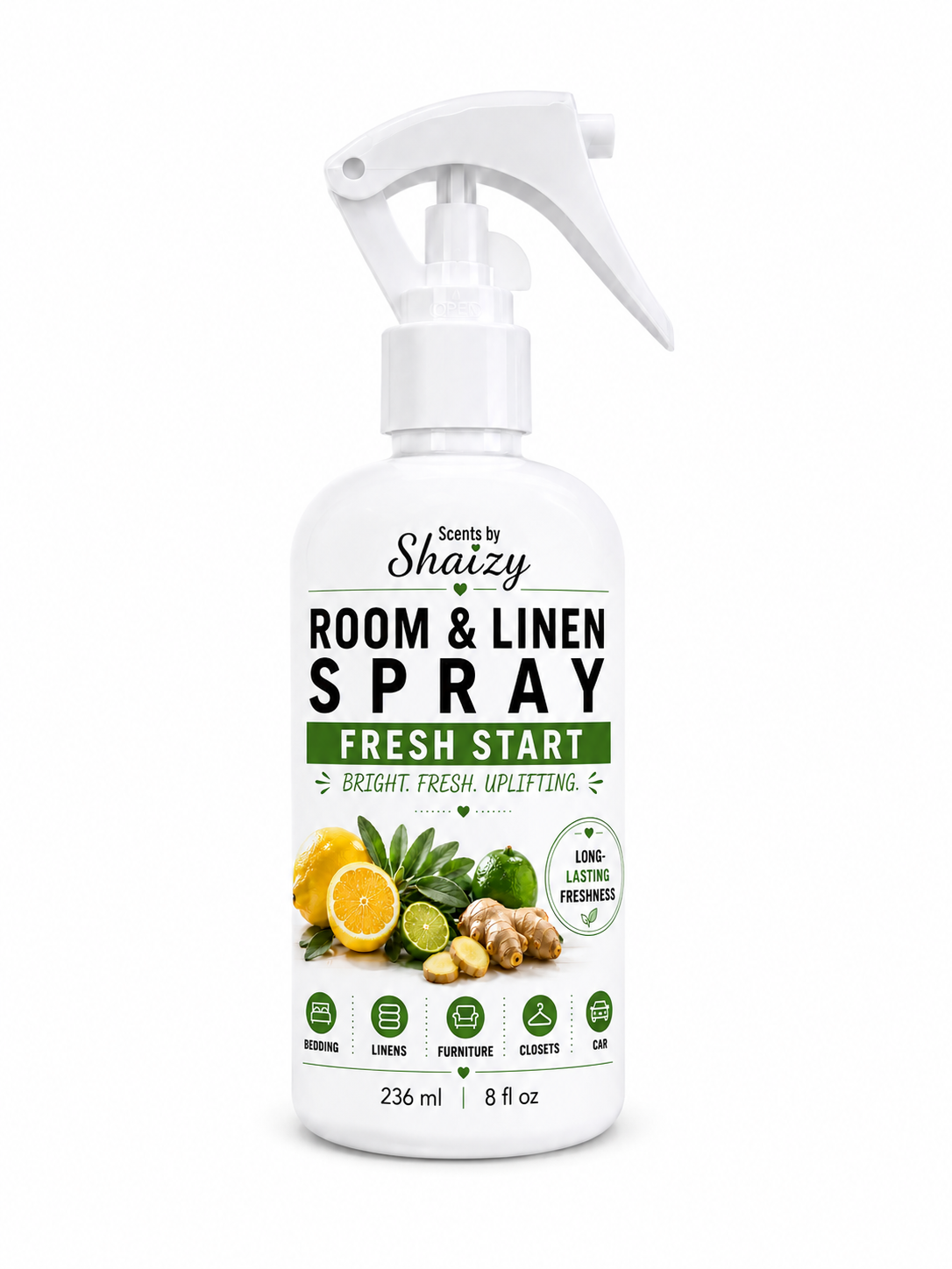 Fresh Start Room & Linen Spray – Ginger, Lime, Citrus & Sage