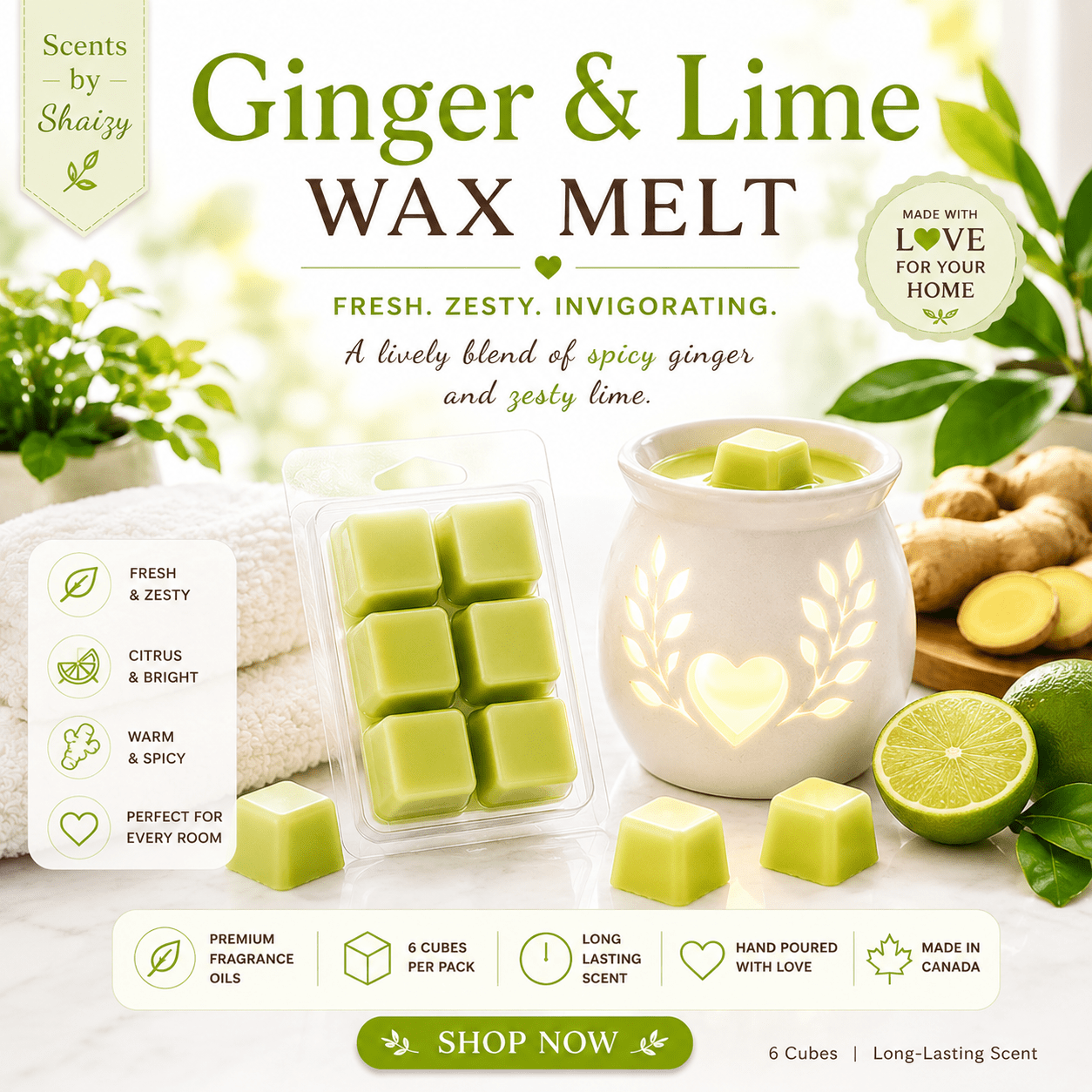 Ginger & Lime Wax Melt – Bright Citrus - Scents By Shaizy