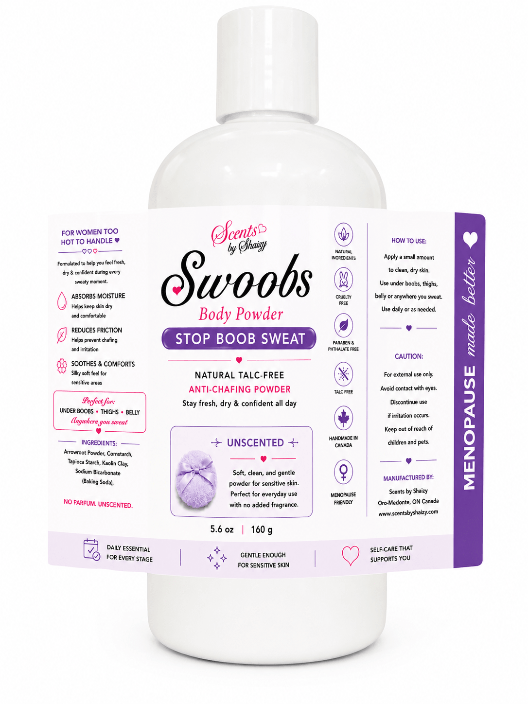 Swoobs Body Powder - Natural Talc - Free Anti - Chafing Powder - Scents By Shaizy