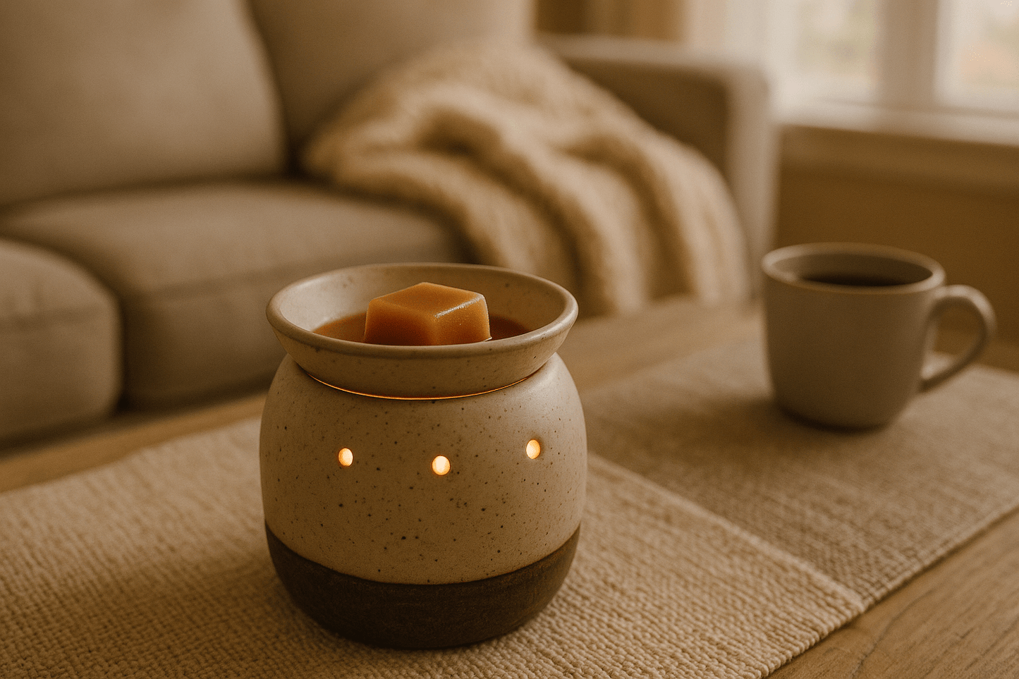 Apple Cider wax melt melting in warmer - cozy fall home fragrance - premium Canadian soy blend wax

