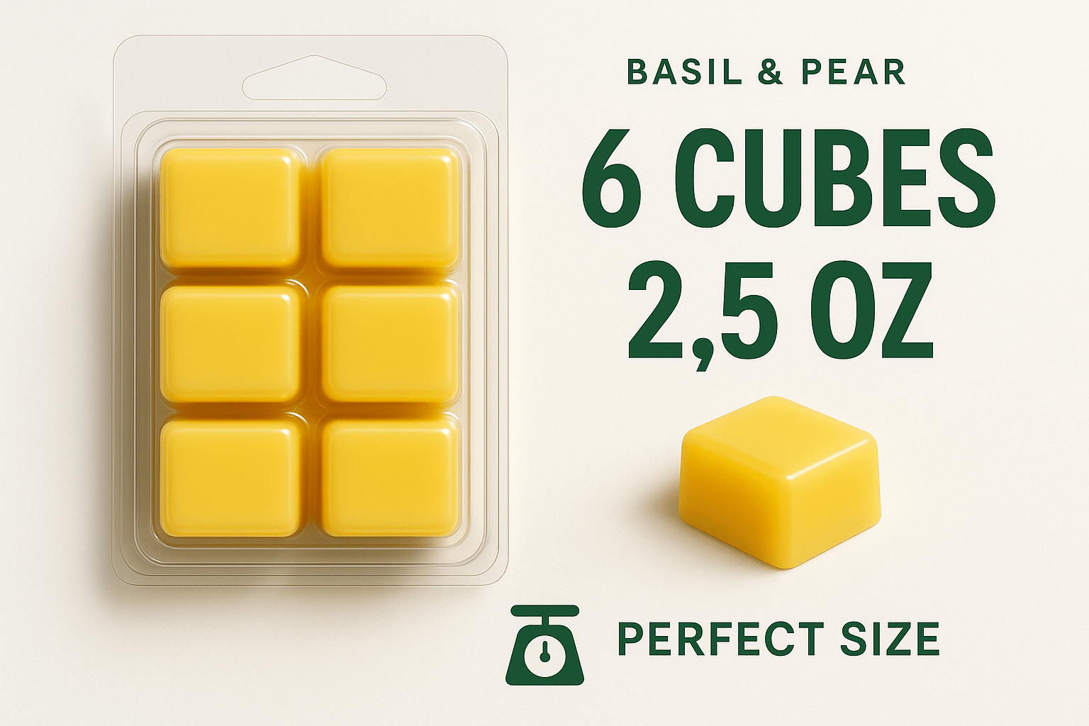 2.5 oz Basil and Pear wax melt - generous size best value - premium Canadian handcrafted soy blend wax
