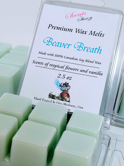 Beaver Breath wax melt product - creamy vanilla coconut butterscotch scent - handcrafted Canadian soy blend wax melts