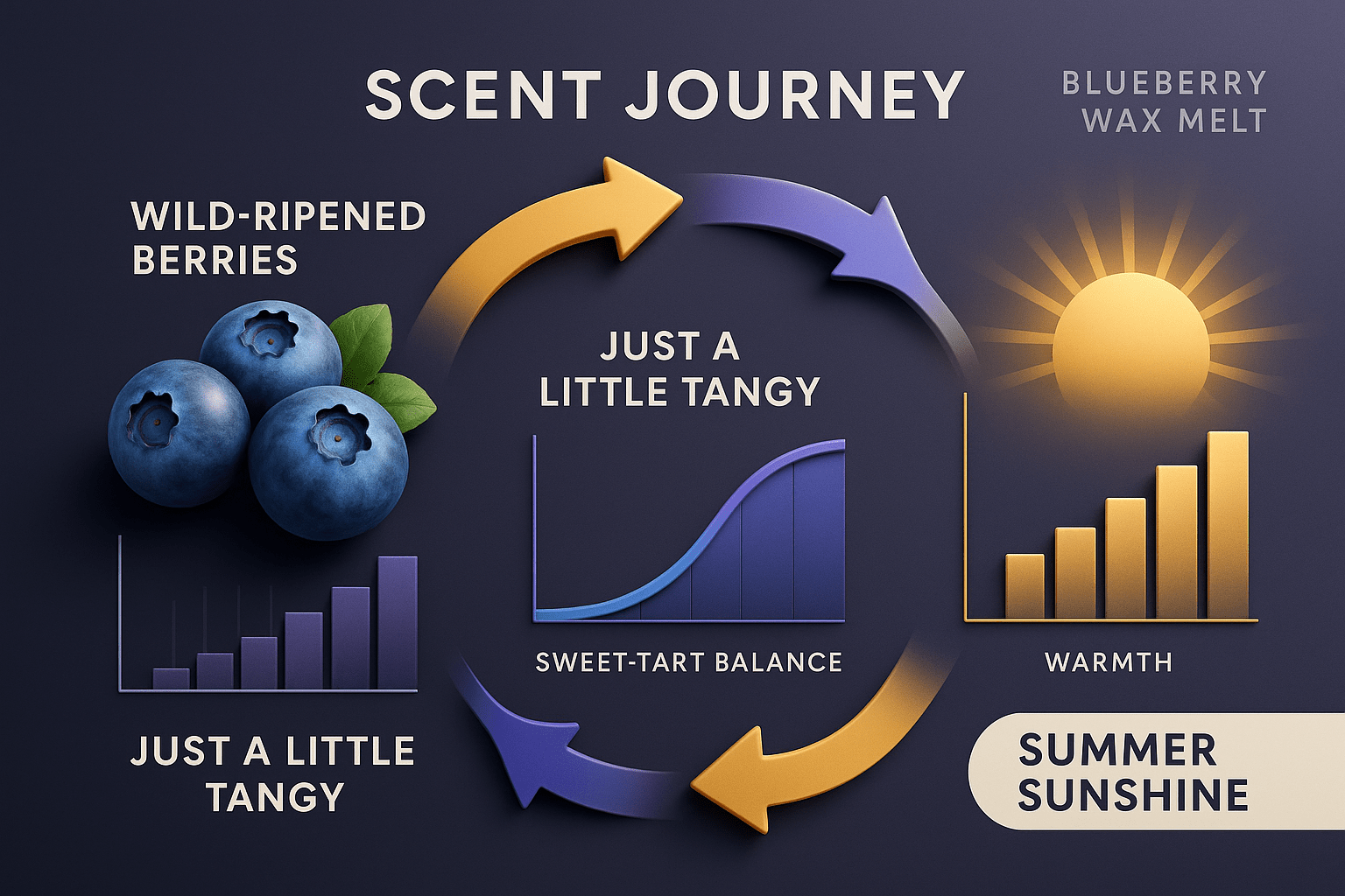 Blueberry scent profile - wild-ripened sweet tart berry fragrance notes - luxury artisan summer wax melts Canada