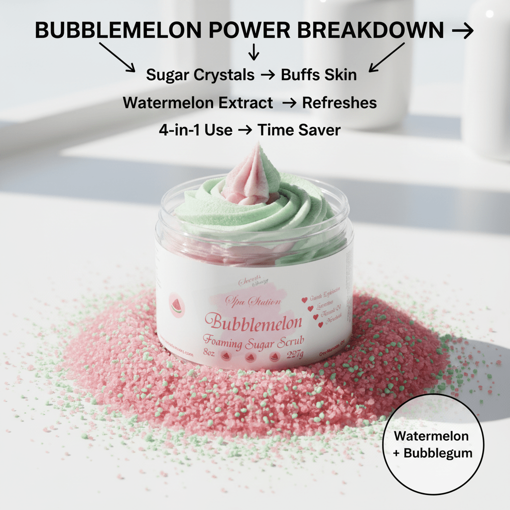 Bubblemelon Foaming Sugar Scrub 🍉 | 4 - in - 1 Body Scrub & Wash - Scents By Shaizy