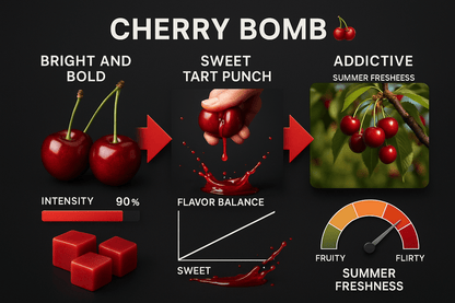 Cherry Bomb scent profile - bright bold ripe cherry sweet tart fragrance notes - luxury artisan summer wax melts Canada