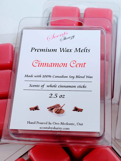 Cinnamon Cent wax melt product - fresh-ground cinnamon spice scent - handcrafted Canadian soy blend wax melts
