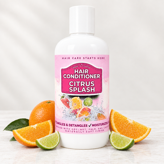 Citrus conditioner with a clean backdrop and orange and lime styling