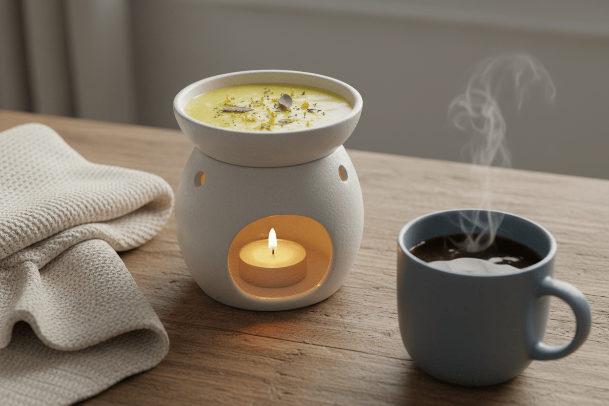 Citrus and Sage wax melt in home - energizing lemon orange sage fragrance - premium Canadian spring wax melts Ontario