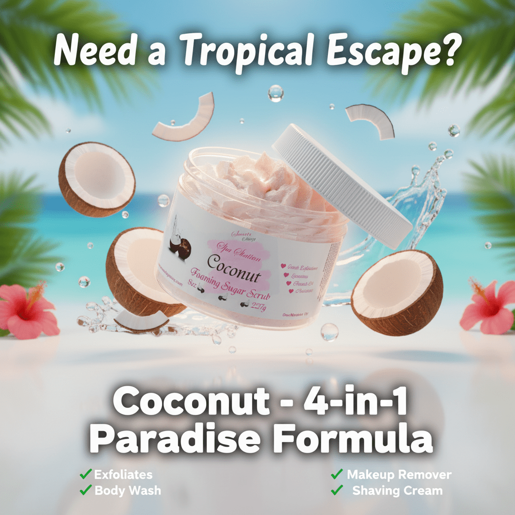 Coconut Foaming Sugar Scrub 🥥 | 4 - in - 1 Body Scrub & Wash - Scents By Shaizy