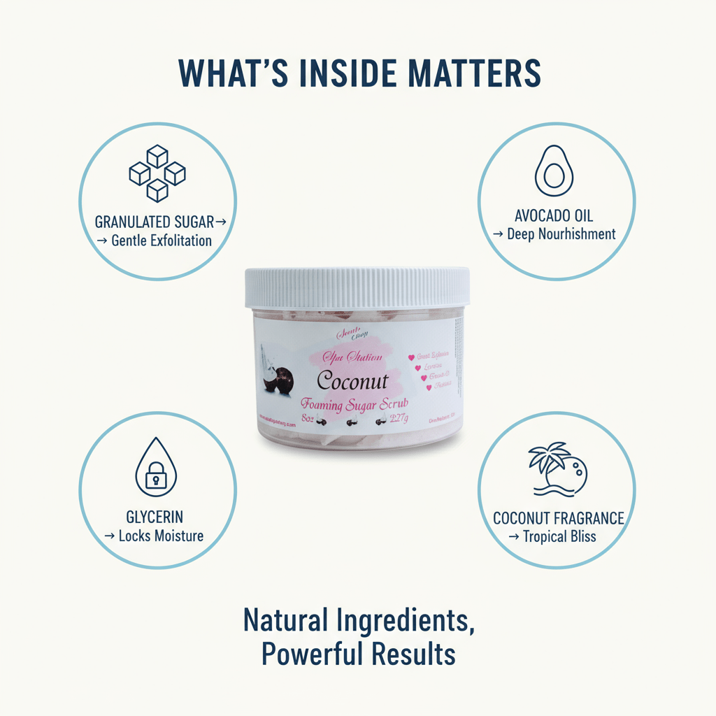 Coconut Foaming Sugar Scrub 🥥 | 4 - in - 1 Body Scrub & Wash - Scents By Shaizy