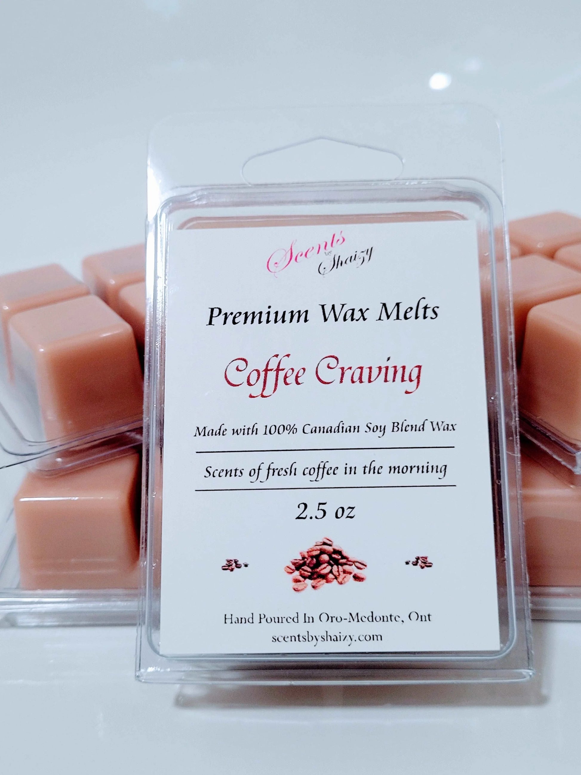 Coffee Craving wax melt product - fresh brewed coffee vanilla hazelnut scent - handcrafted Canadian soy blend wax melts