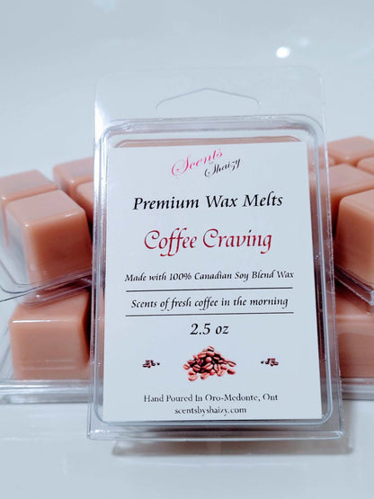 Coffee Craving wax melt product - fresh brewed coffee vanilla hazelnut scent - handcrafted Canadian soy blend wax melts