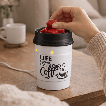 Coffee Lover Tabletop Warmer Glowing with Red Wax Melts