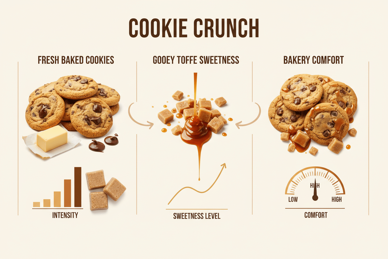 Cookie Crunch scent profile - fresh-baked cookie gooey toffee fragrance notes - luxury artisan bakery wax melts Canada