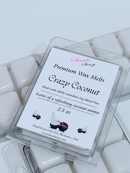 Crazy Coconut wax melt product - creamy coconut warm vanilla scent - handcrafted Canadian soy blend wax melts
