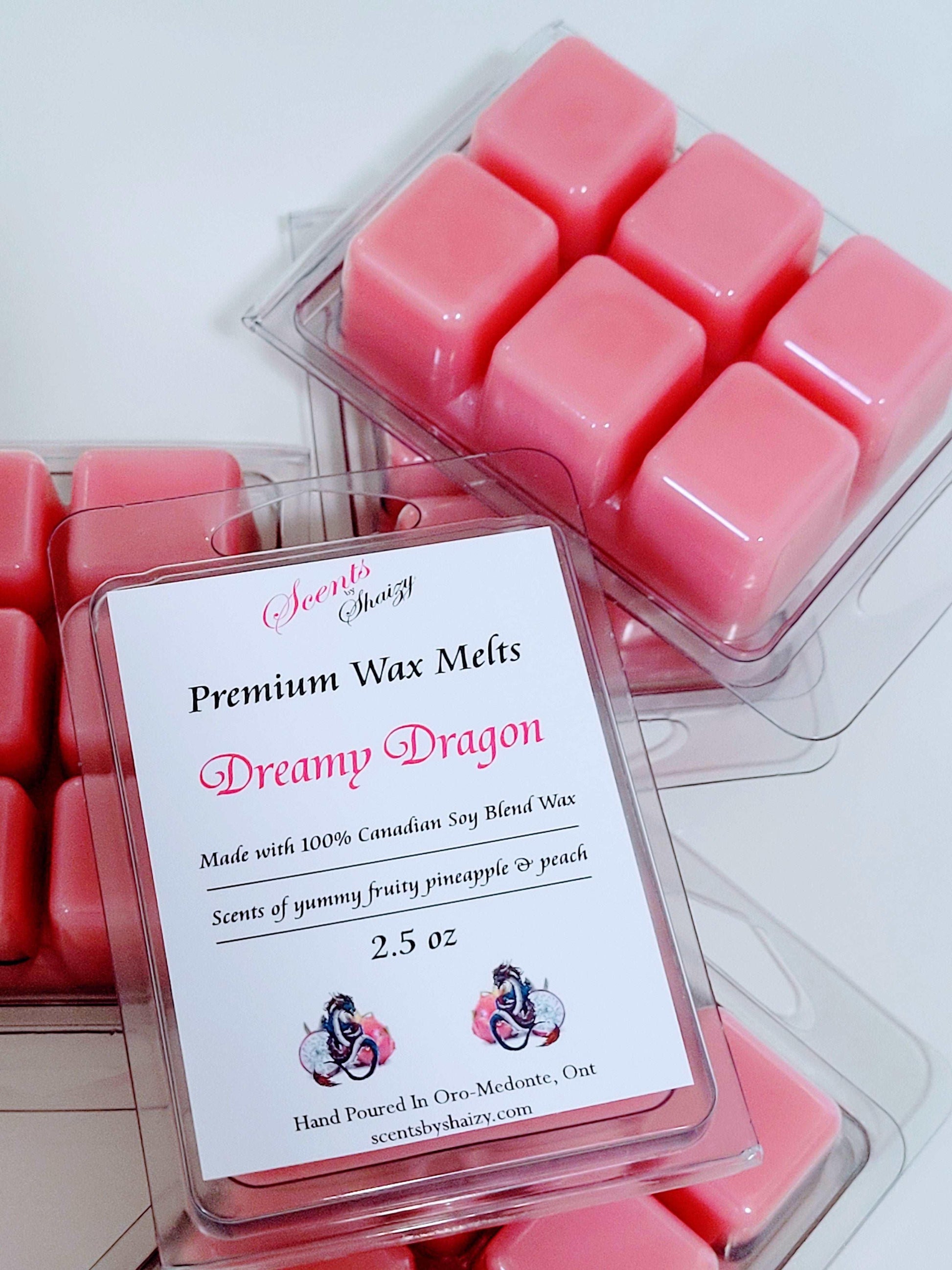 Dreamy Dragon wax melt product - pineapple peach  vanilla scent - handcrafted Canadian soy blend wax melts