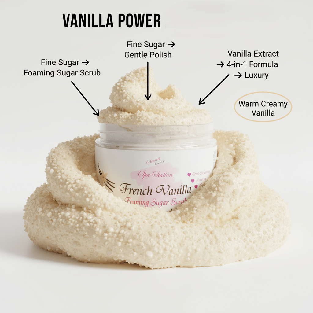 French Vanilla Foaming Sugar Scrub 🍦 | 4 - in - 1 Body Scrub & Wash - Scents By Shaizy