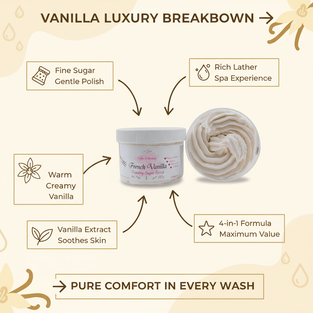 French Vanilla Foaming Sugar Scrub 🍦 | 4 - in - 1 Body Scrub & Wash - Scents By Shaizy