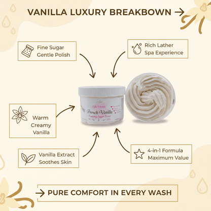 French Vanilla Foaming Sugar Scrub 🍦 | 4 - in - 1 Body Scrub & Wash - Scents By Shaizy