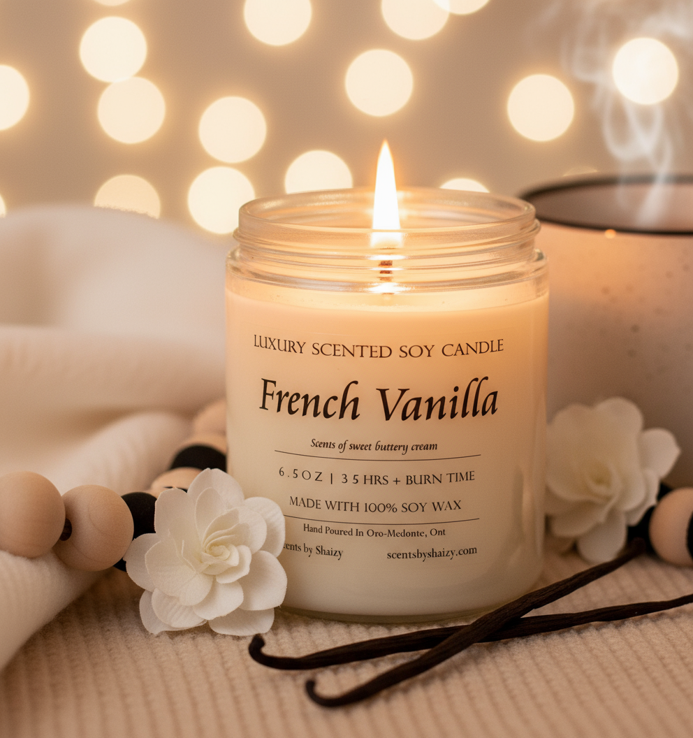 French Vanilla Soy Candle - Cozy Comfort Lifestyle Image