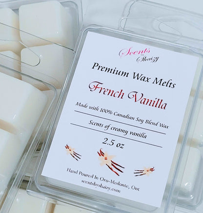 French Vanilla wax melt product - warm sugar vanilla bean butter scent - handcrafted Canadian soy blend wax melts