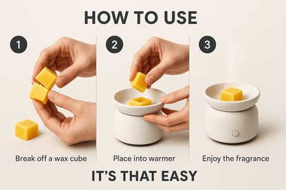 How to use Basil and Pear wax melts - warmer instructions tips - premium Canadian soy blend wax melts guide