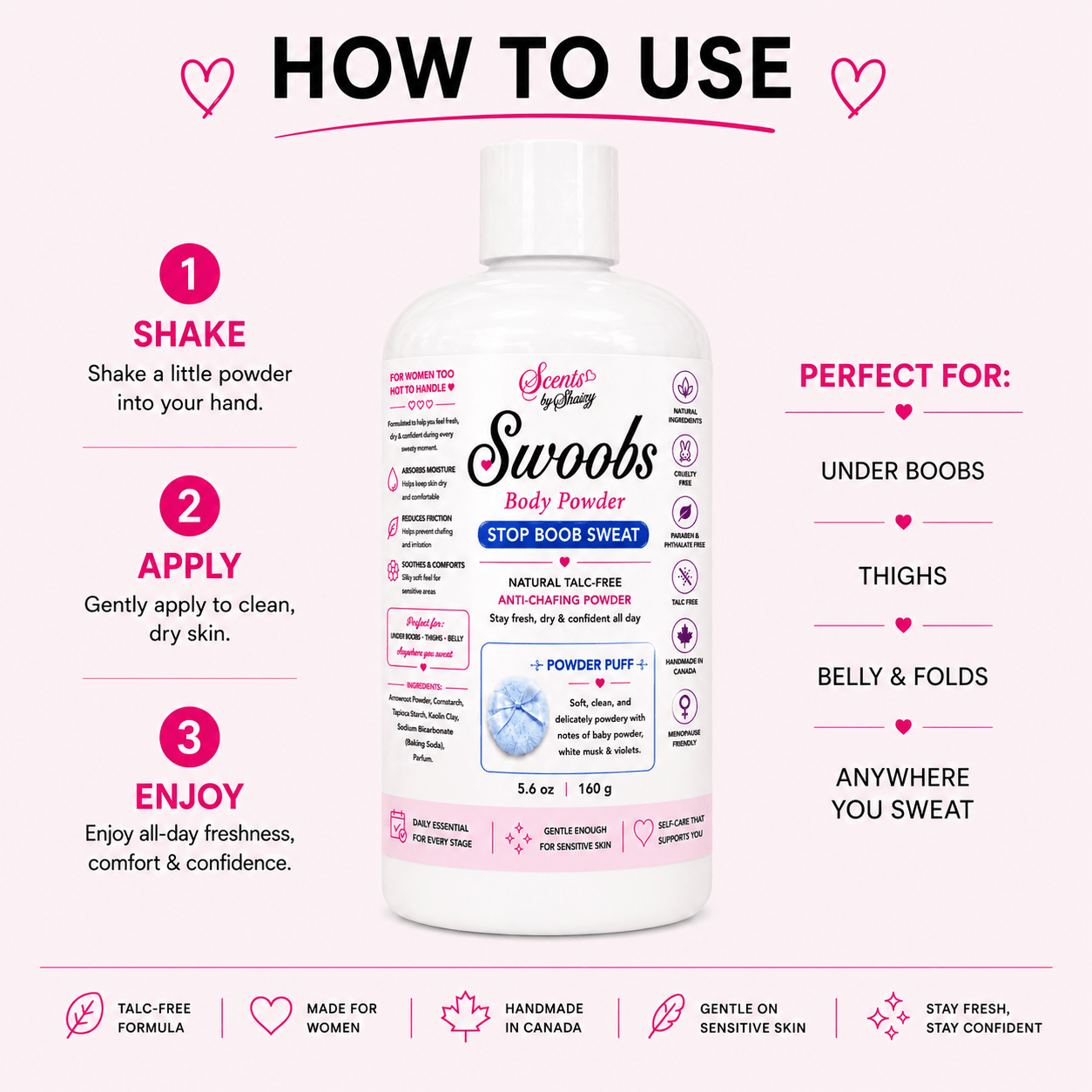 Swoobs Body Powder - Natural Talc - Free Anti - Chafing Powder - Scents By Shaizy