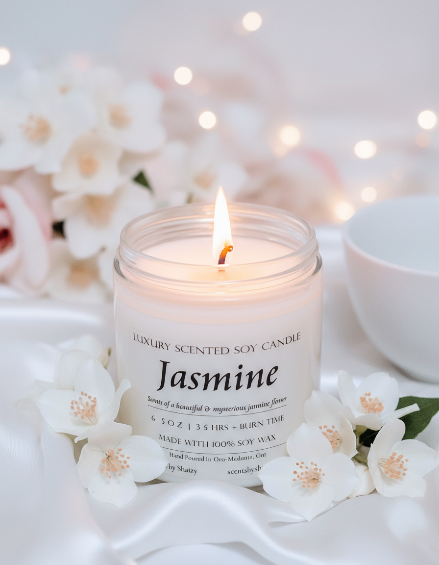 Jasmine Soy Candle - Elegant Serenity Lifestyle Image