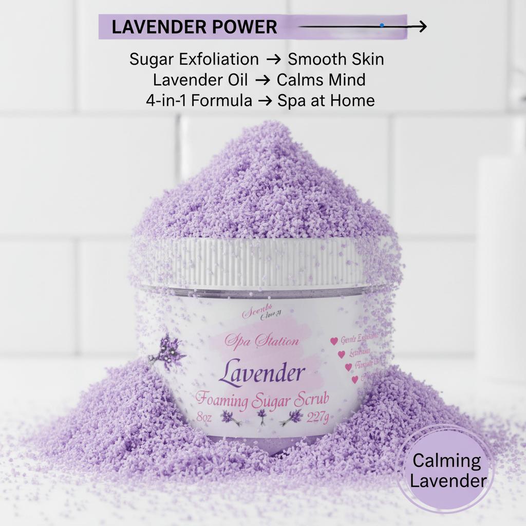 Lavender Foaming Sugar Scrub 💜 | 4 - in - 1 Body Scrub & Wash - Scents By Shaizy