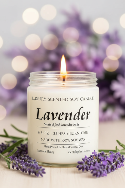 Lavender Soy Candle - Close-Up Lifestyle Image