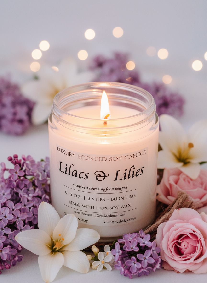 Lilacs & Lilies Soy Candle - Garden Fresh Lifestyle Image