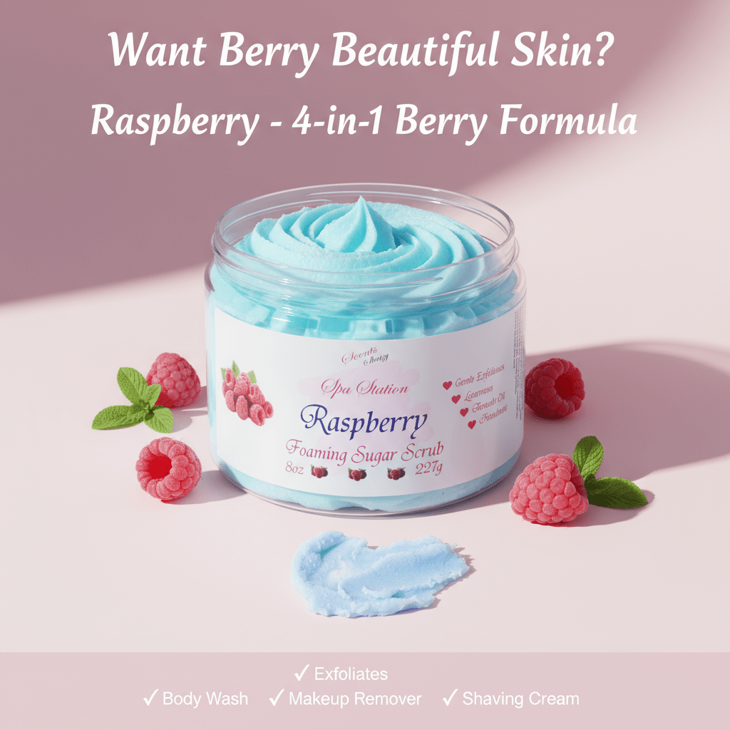 Raspberry Foaming Sugar Scrub 🍇 | 4 - in - 1 Body Scrub & Wash - Scents By Shaizy