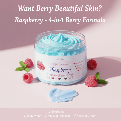Raspberry Foaming Sugar Scrub 🍇 | 4 - in - 1 Body Scrub & Wash - Scents By Shaizy