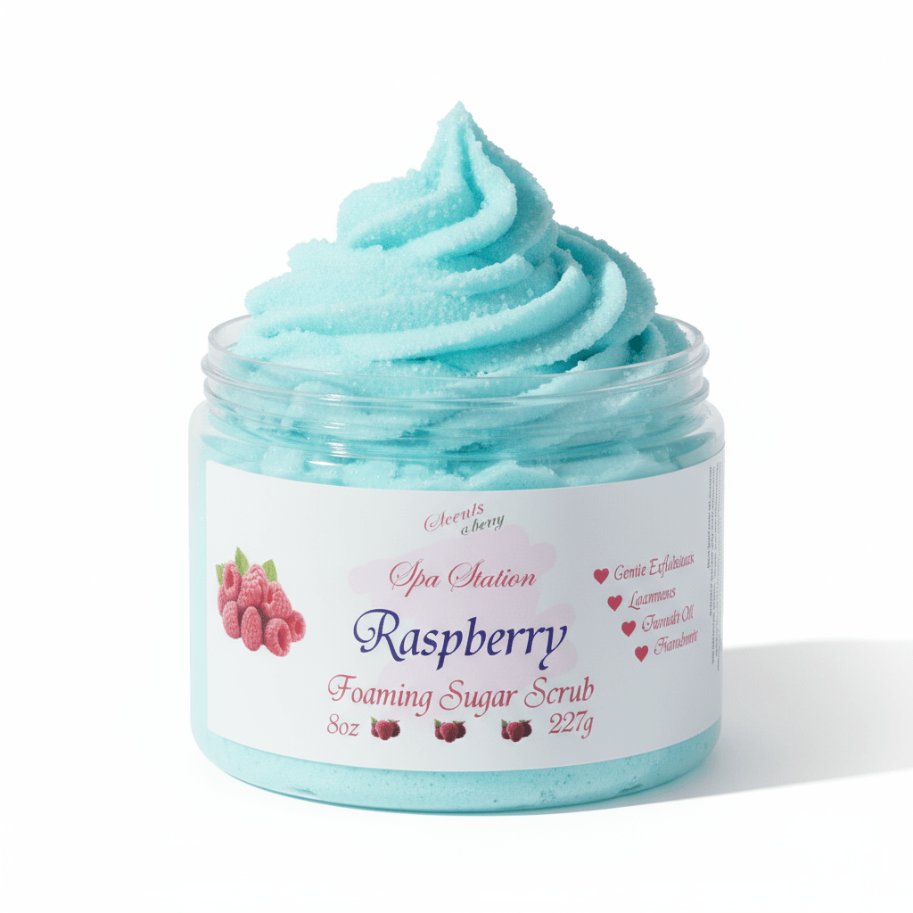 Raspberry Foaming Sugar Scrub 🍇 | 4 - in - 1 Body Scrub & Wash - Scents By Shaizy