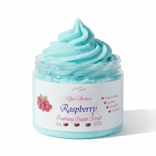 Raspberry Foaming Sugar Scrub 🍇 | 4 - in - 1 Body Scrub & Wash - Scents By Shaizy