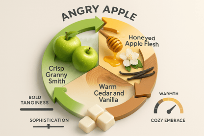Angry Apple scent profile - crisp tart green apple fragrance notes - luxury artisan wax melts Canada