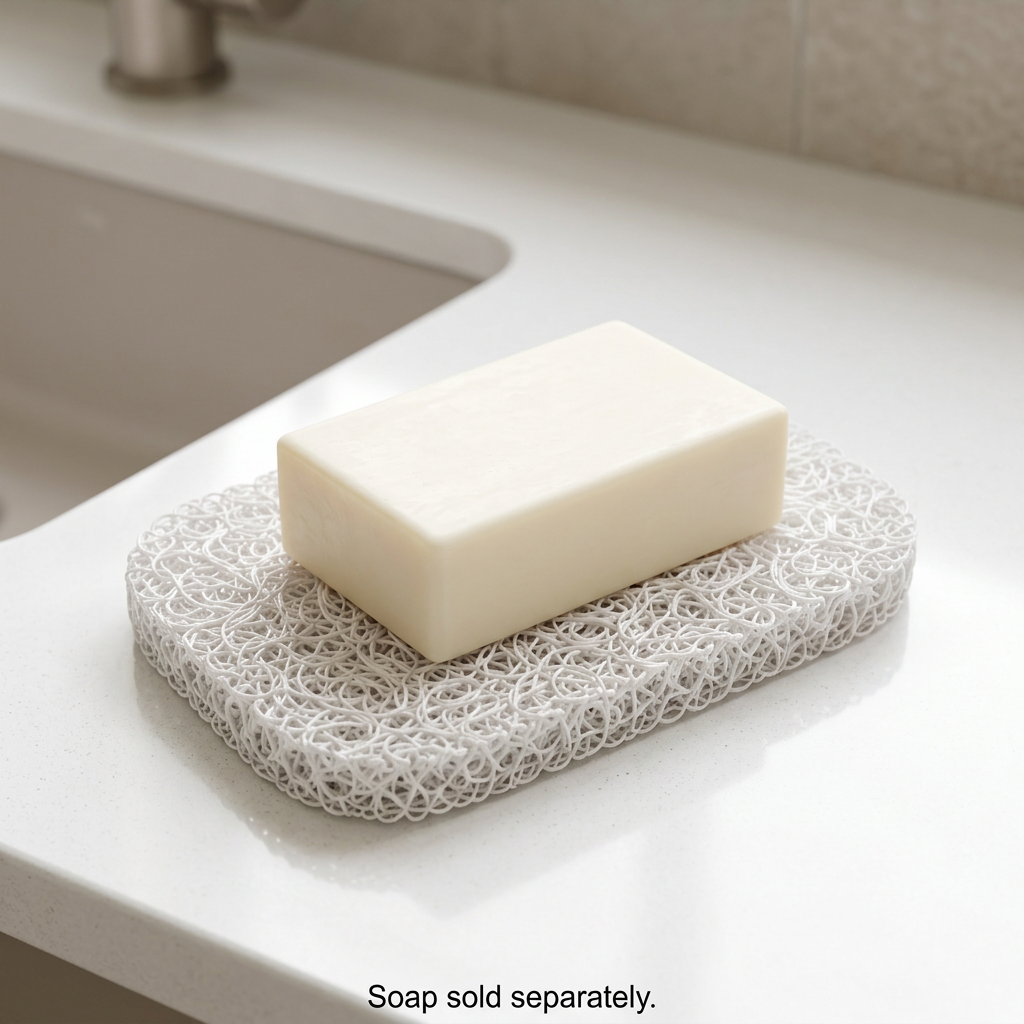 Soap resting directly on the white soap saver pad, without a dish