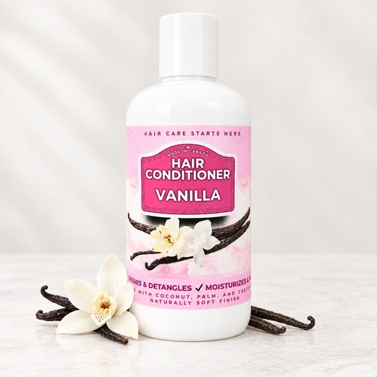 Vanilla Hair Conditioner in a clean square product composition