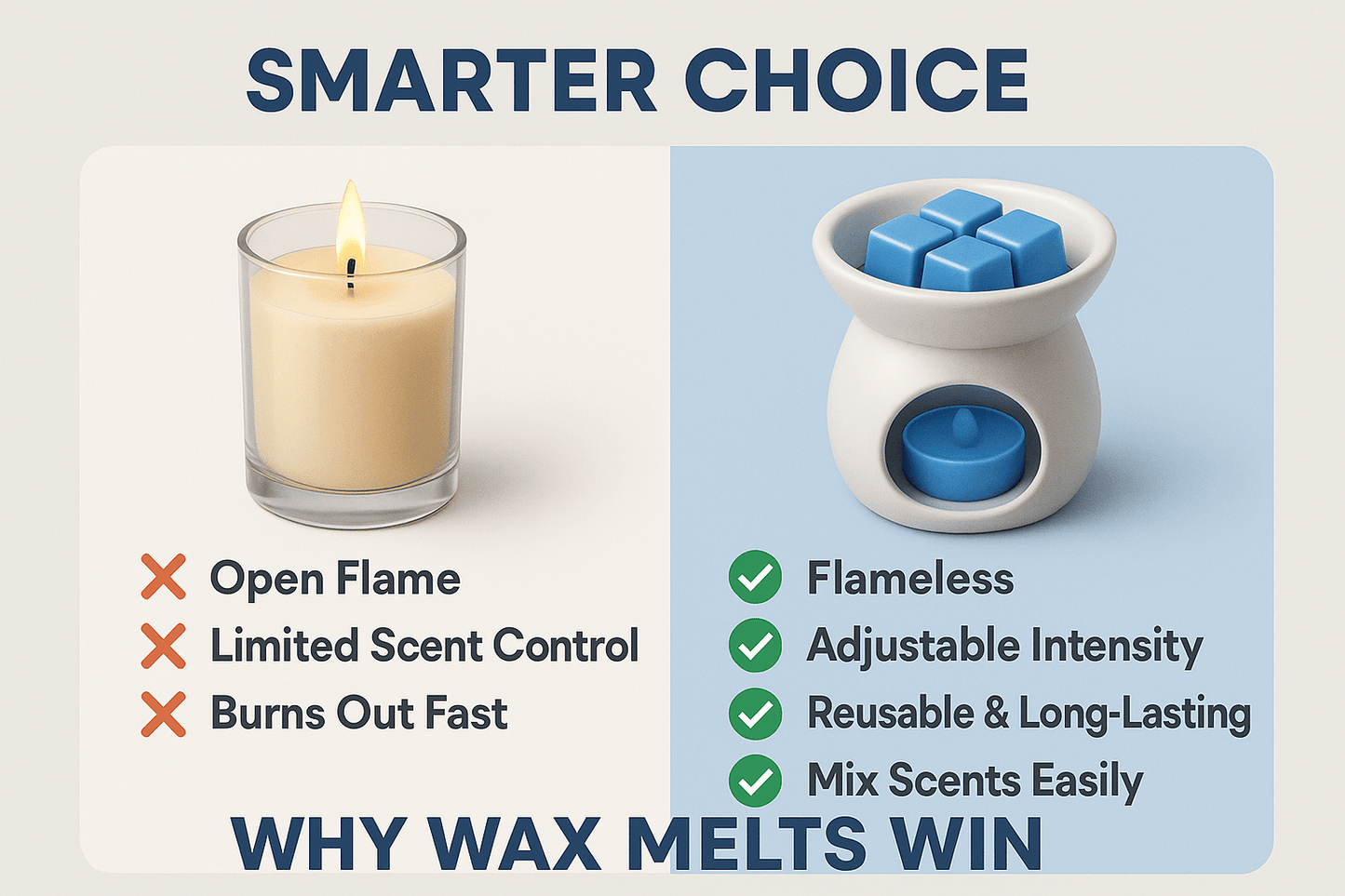Why wax melts win - Blueberry flameless fragrance benefits - safer than candles Canadian premium wax