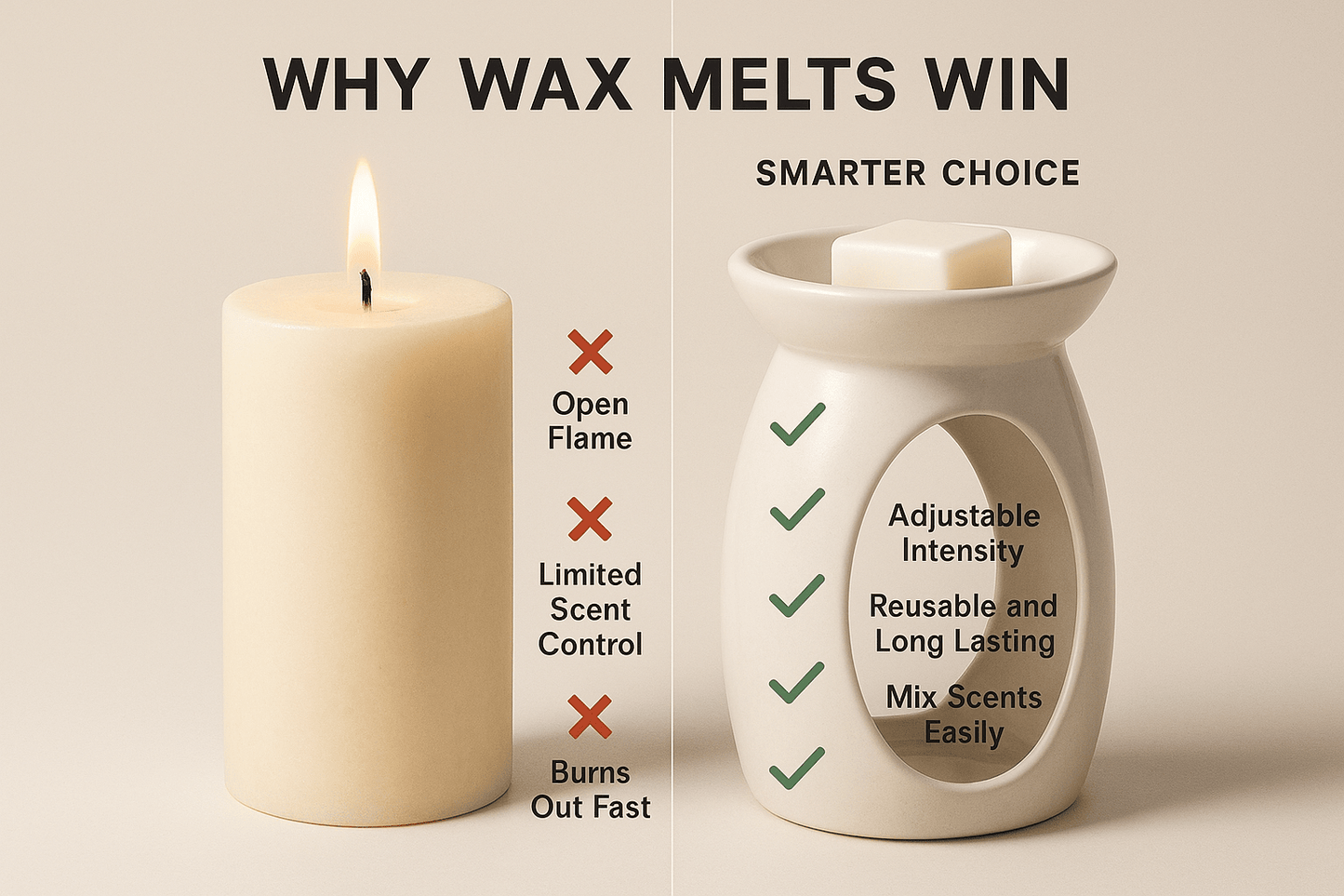 Why wax melts win - Calming Campfire flameless fragrance benefits - safer than candles Canadian premium wax